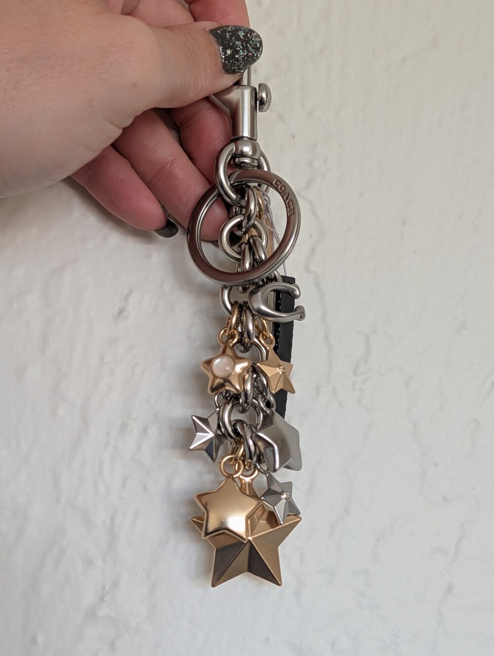 NWT! Coach "C" Gold & Silver Star Cluster Purse Bag Charm Keychain